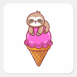 Pegatina Cuadrada Espuma Cuta En El Cono De Helado