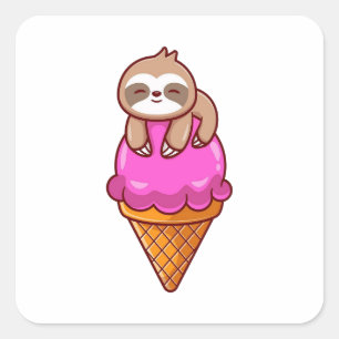 Pegatina Cuadrada Espuma Cuta En El Cono De Helado