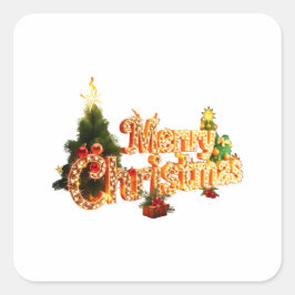 Pegatina Cuadrada Espuma de Navidades dorados - Árbol festivo