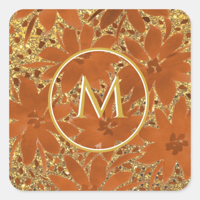 Pegatina Cuadrada Espuma dorada monogramada elegante (Anverso)