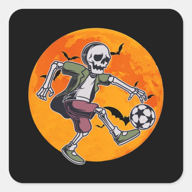 Pegatina Cuadrada Esqueleto de fútbol - Halloween (Anverso)