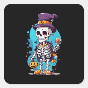 Pegatina Cuadrada Esqueleto de Guay en Halloween con sombrero