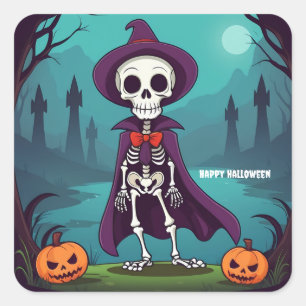 Pegatina Cuadrada Esqueleto de Halloween