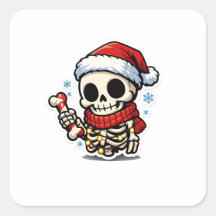 Esqueleto de Navidad lindo sosteniendo un bastón d