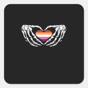 Pegatina Cuadrada Esqueleto del Orgullo Lesbiano Halloween Gótico Wl