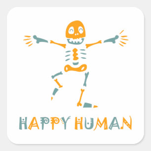 Pegatina Cuadrada Esqueleto humano feliz