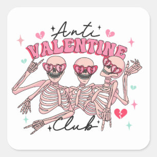 Pegatina Cuadrada Esqueletos anti-Día de San Valentín
