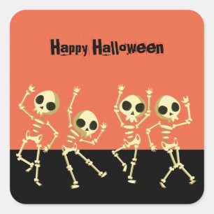 Pegatina Cuadrada Esqueletos bailarines Halloween