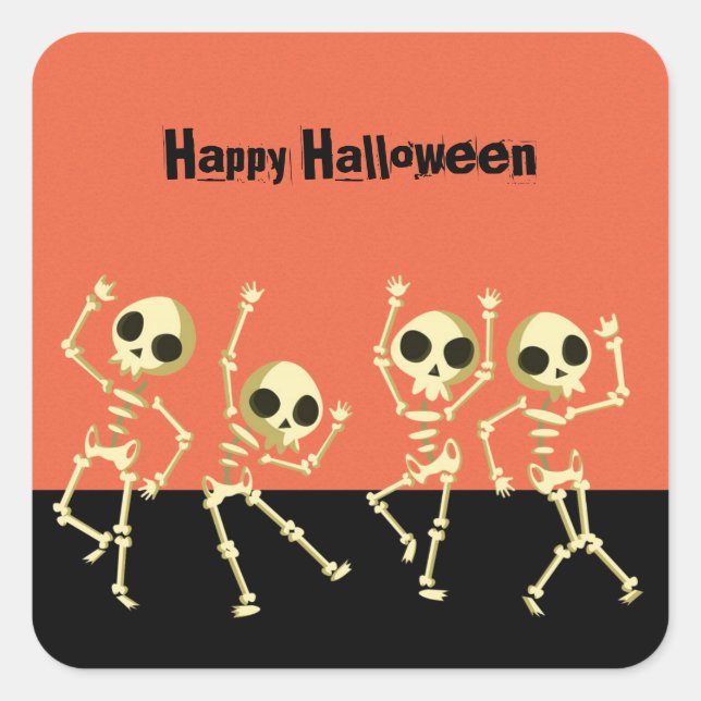 Pegatina Cuadrada Esqueletos bailarines Halloween (Anverso)