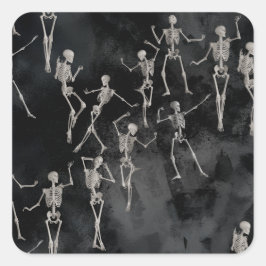 Pegatina Cuadrada Esqueletos Bailarines Halloween