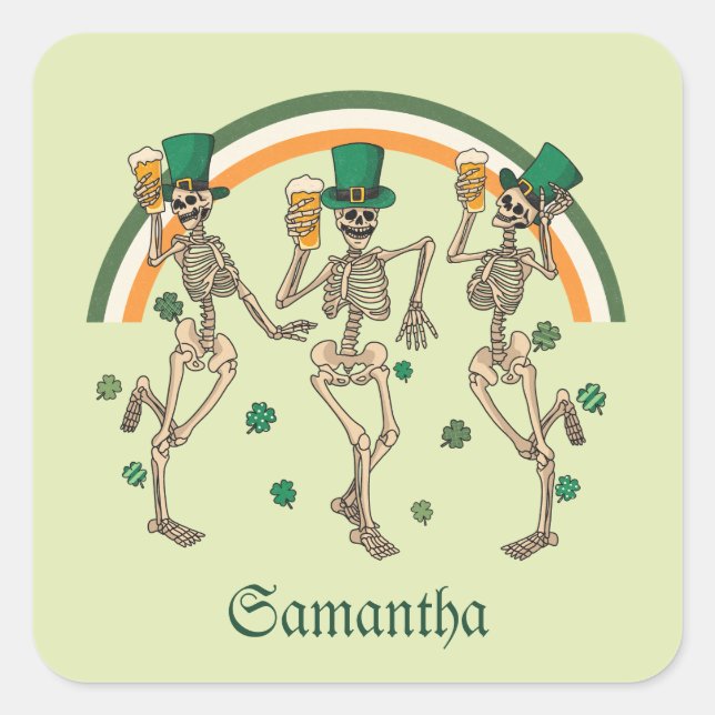 Pegatina Cuadrada Esqueletos bailarines St Patrick (Anverso)