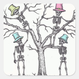 Pegatina Cuadrada Esqueletos de Halloween