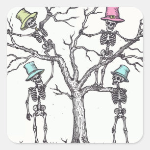 Pegatina Cuadrada Esqueletos de Halloween
