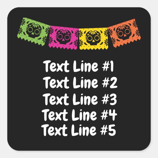 Pegatina Cuadrada Esqueletos del Día de la Calavera Azúcar Muerta (Anverso)