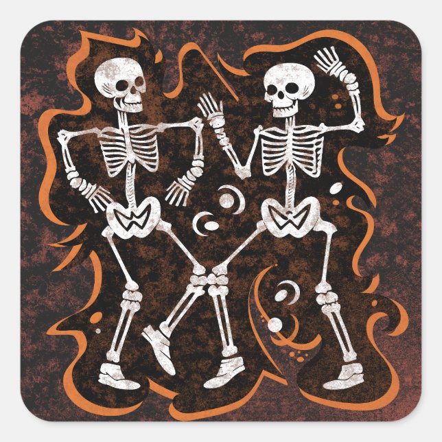 Pegatina Cuadrada Esqueletos divertidos de baile de Halloween (Anverso)