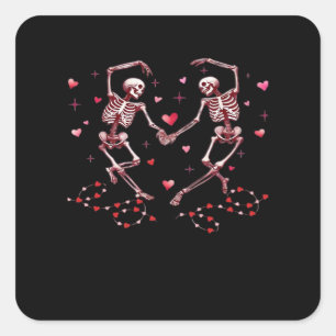 Pegatina Cuadrada Esqueletos Manos Manos Manos Día de San Valentín D