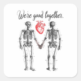 Pegatina Cuadrada Esqueletos sosteniendo manos Valentine