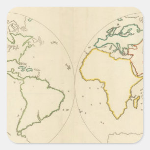 Pegatina Cuadrada Esquema 2 del mapa del mundo
