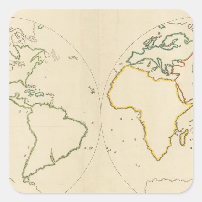 Pegatina Cuadrada Esquema 2 del Mapa Mundial (Anverso)