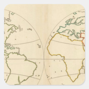 Pegatina Cuadrada Esquema del mapa del mundo