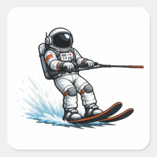 Pegatina Cuadrada Esquí acuático de astronauta