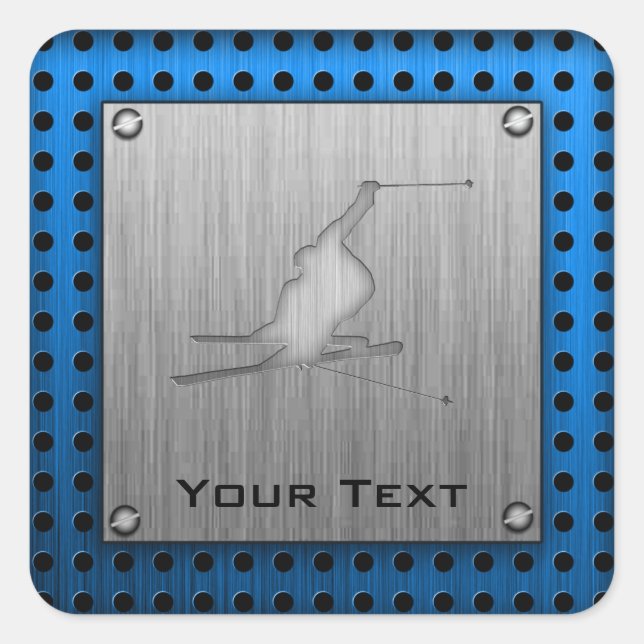 Pegatina Cuadrada Esquí de nieve cepillado de aspecto Metalizado (Anverso)