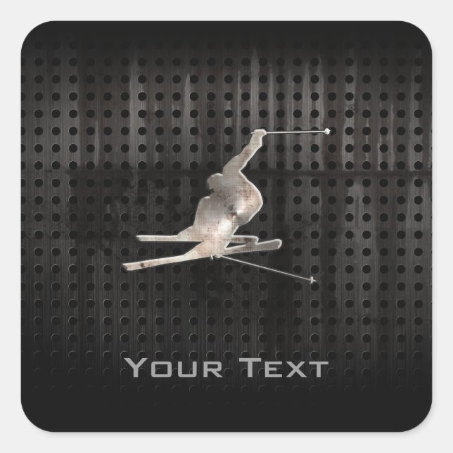 Pegatina Cuadrada Esquí de nieve; negro Guay (Anverso)