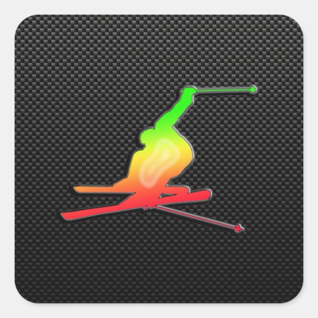 Pegatina Cuadrada Esquí de nieve suave (Anverso)