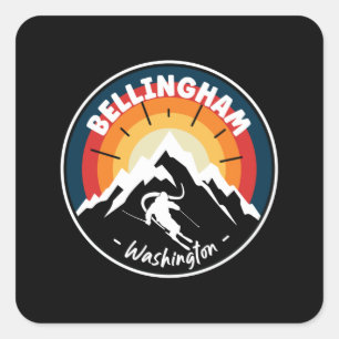 Pegatina Cuadrada Esquí En El Vintage De Bellingham Washington
