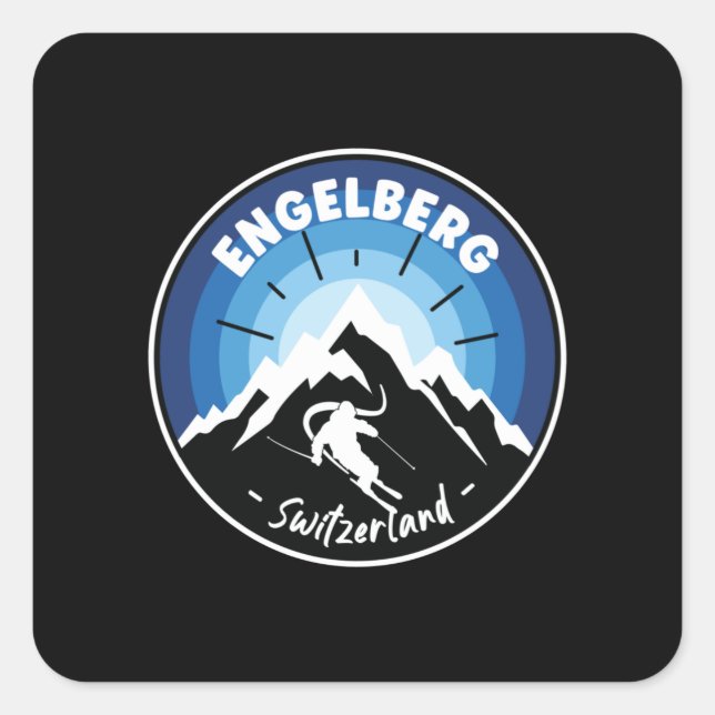 Pegatina Cuadrada Esquí En Engelberg Suiza Azul (Anverso)