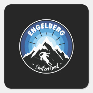 Pegatina Cuadrada Esquí En Engelberg Suiza Azul