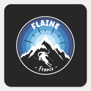 Pegatina Cuadrada Esquí En Flaine France Blue