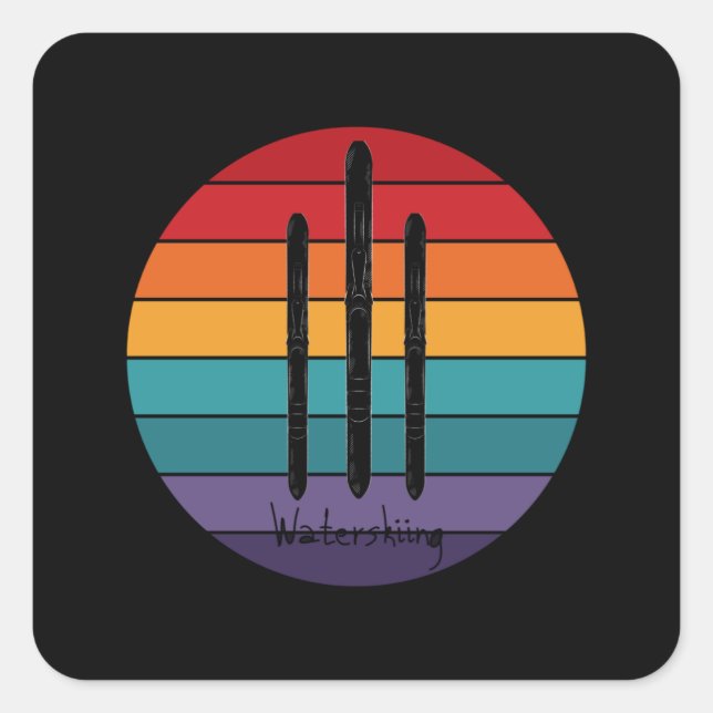 Pegatina Cuadrada esquí náutico retro - esquí acuático (Anverso)