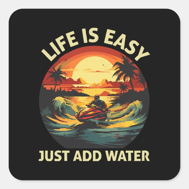 Pegatina Cuadrada Esquiador de moto acuática clásico (Anverso)