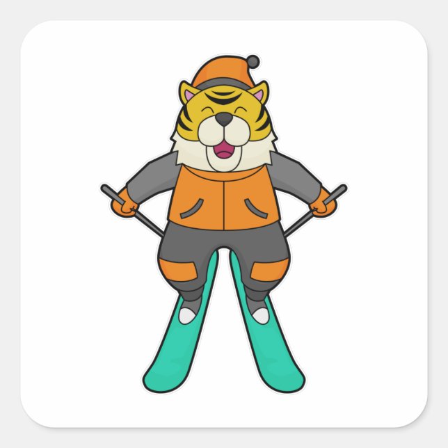 Pegatina Cuadrada Esquiador de tigres (Anverso)