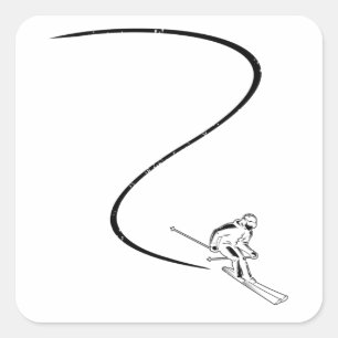 Pegatina Cuadrada Esquiadores Esquí Esquí Regalos De Invierno
