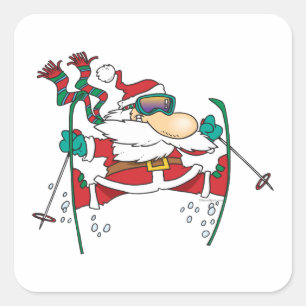 Pegatina Cuadrada esquiando santa claus personalizado