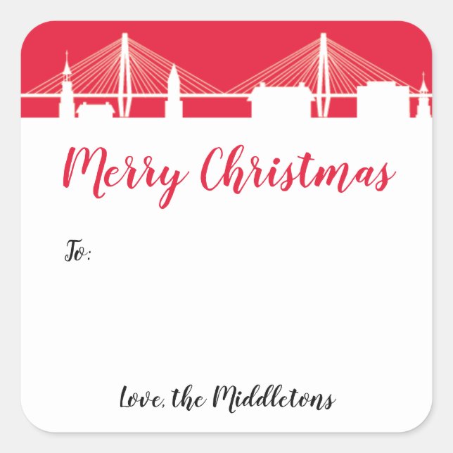 Pegatina Cuadrada Esquina de Charleston Red de festividad en Ciudad  (Anverso)