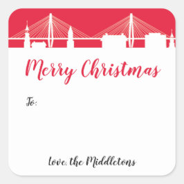 Pegatina Cuadrada Esquina de Charleston Red de festividad en Ciudad 