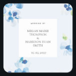 Pegatina Cuadrada Esquina de flores elegante de Peonies<br><div class="desc">Flores de color azul y agua Delicada. Recopilación completa disponible en https://www.zazzle.com/collections/blue_and_delicate_blooms-119793753692700841</div>