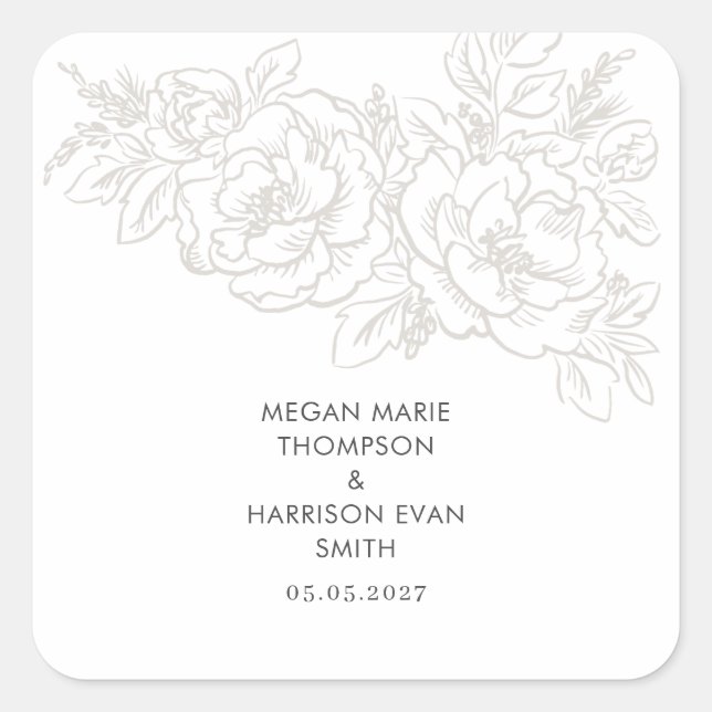 Pegatina Cuadrada Esquina de flores elegante de Peonies (Anverso)