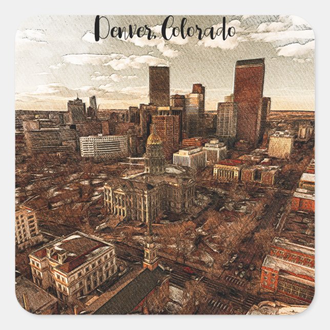 Pegatina Cuadrada Esquina mínima de Denver Colorado (Anverso)