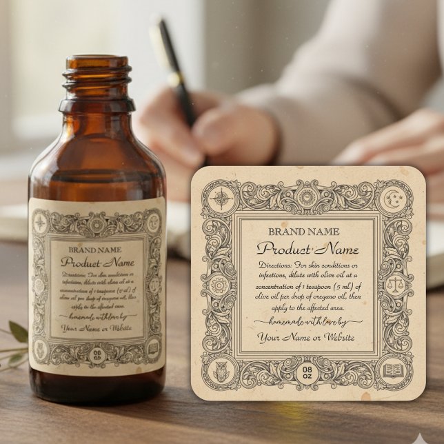 Pegatina Cuadrada Essential oil  Square Apothecary Style Labels (Subido por el creador)