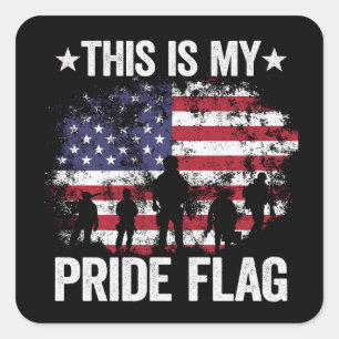 Pegatina Cuadrada Esta es mi bandera del orgullo Soldado americano M