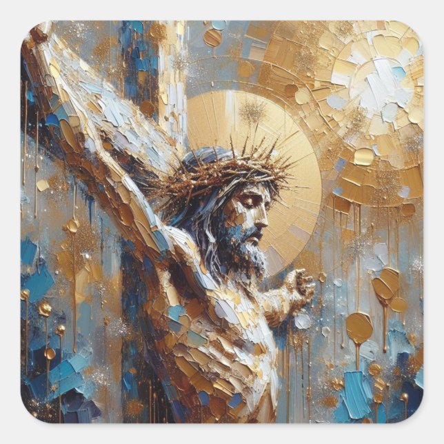 Pegatina Cuadrada Está Hecho - Colección De Arte De La Serie Jesús (Anverso)