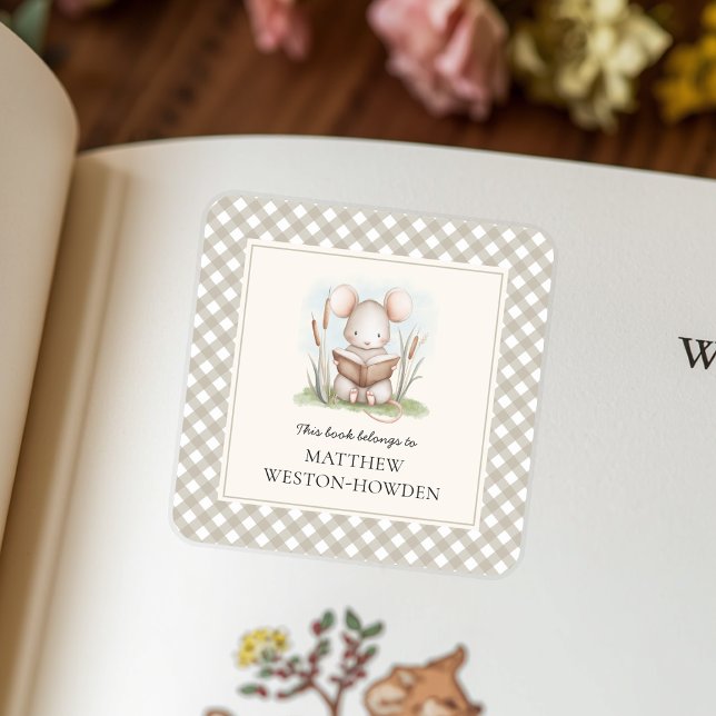 Pegatina Cuadrada Esta Libro Pertenece A Ratón Del Bosque Exlibris (Subido por el creador)