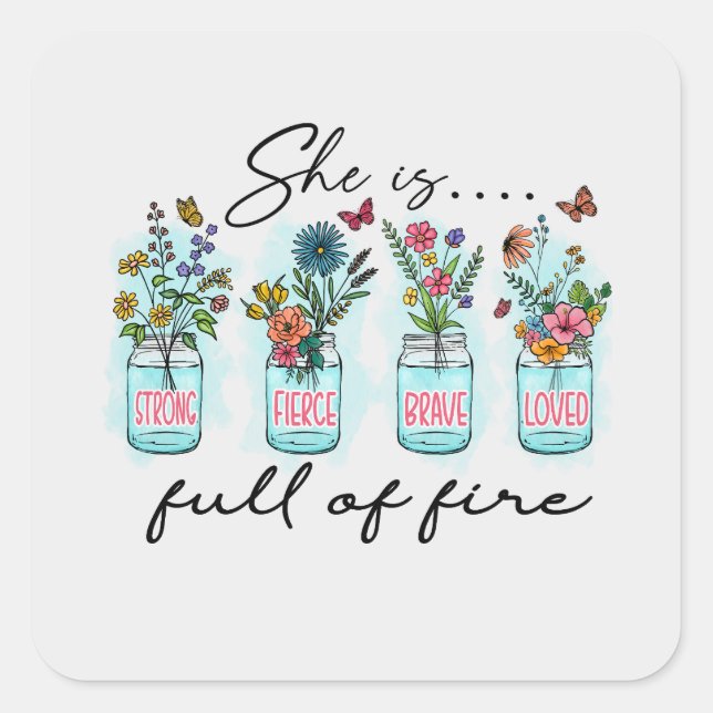 Pegatina Cuadrada Está llena de fuego - Vibrante potenciación floral (Anverso)