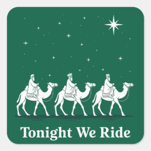 Pegatina Cuadrada Esta Noche Cabalgamos Navidad Fe Cristiana Xmas