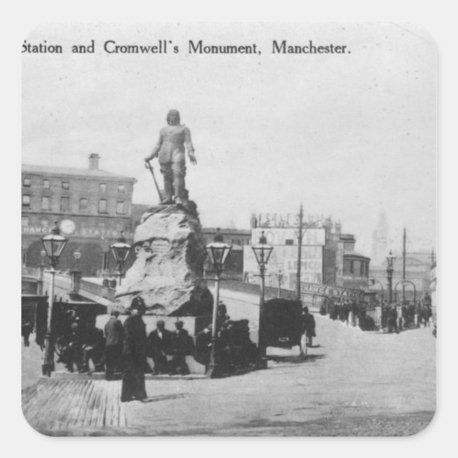 Pegatina Cuadrada Estación de Exchange y monumento de Cromwell (Anverso)