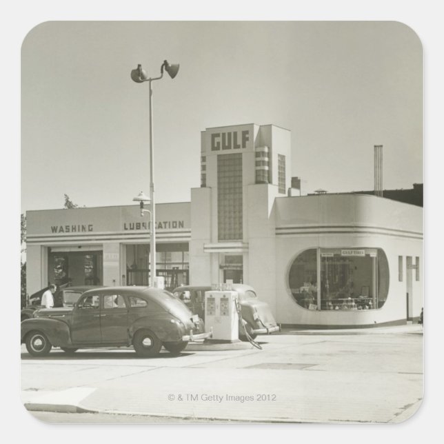 Pegatina Cuadrada Estación de servicio (Anverso)